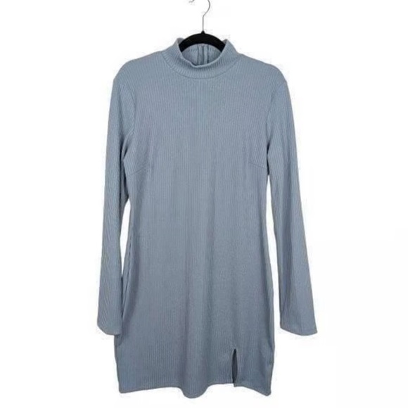 Princess Polly Baby Blue Ribbed Bodycon Turtleneck Dress - Picture 1 of 4